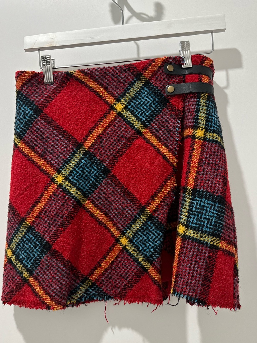 Urban Outfitters Red Plaid Mini Skirt with Blue and Yellow Accents